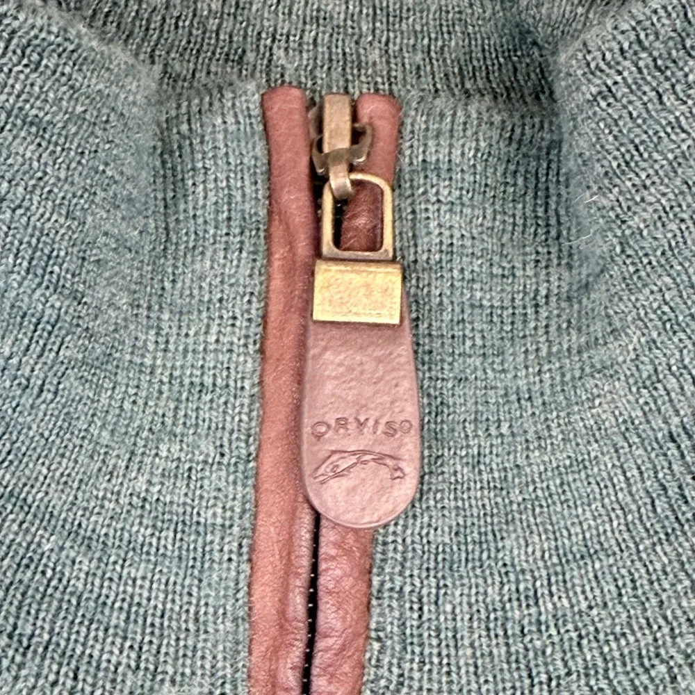 Orvis Mens 100% Wool Quarter Zip Sweater Heather Green Mock Neck Large 9G6T